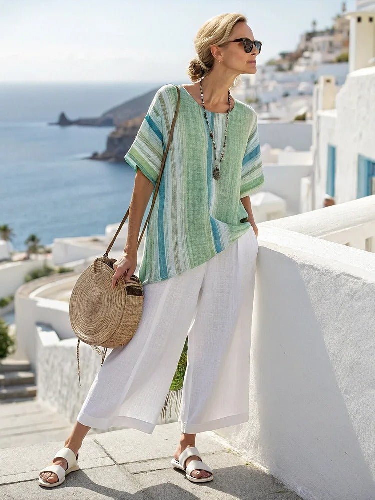 Gestreifter Retro - Zweiteiler mit Oversize - Top & Hose - Livezo