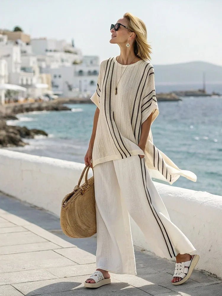 Gestreifter Retro - Zweiteiler mit Oversize - Top & Hose - Livezo