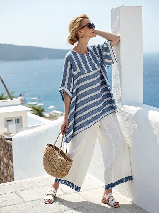 Gestreifter Retro - Zweiteiler mit Oversize - Top & Hose - Livezo