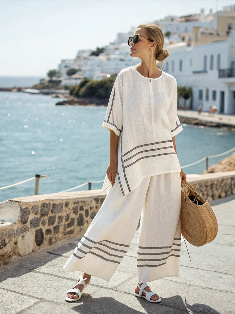 Gestreifter Retro - Zweiteiler mit Oversize - Top & Hose - Livezo