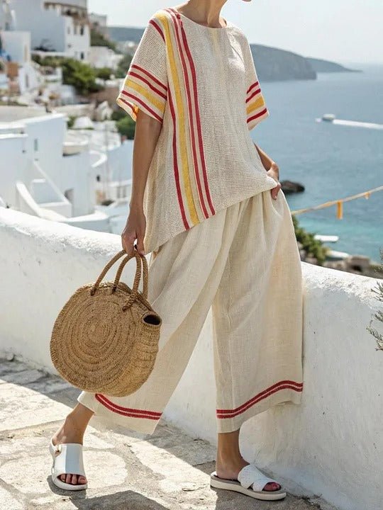 Gestreifter Retro - Zweiteiler mit Oversize - Top & Hose - Livezo