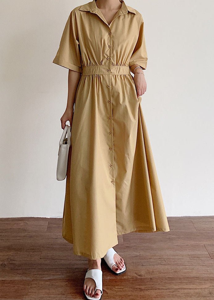 Großgrößen Khaki Baumwollkleid mit Knopfleiste vorne - Livezo