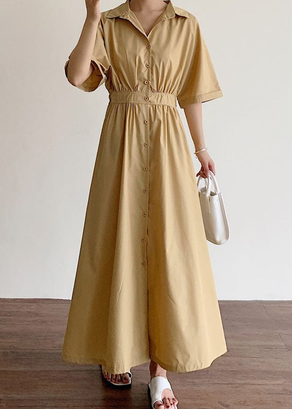 Großgrößen Khaki Baumwollkleid mit Knopfleiste vorne - Livezo