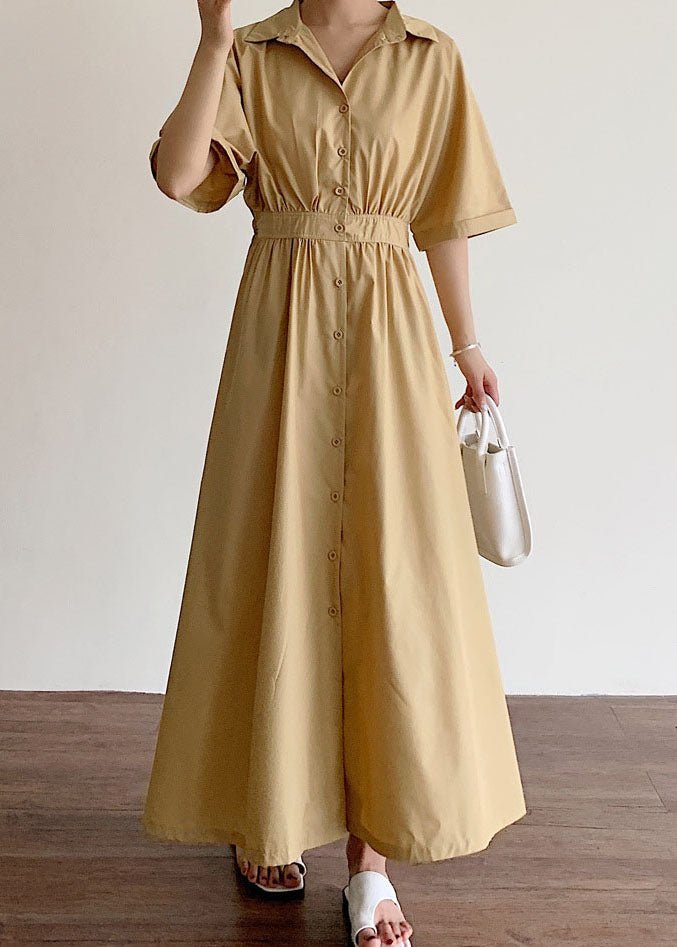 Großgrößen Khaki Baumwollkleid mit Knopfleiste vorne - Livezo