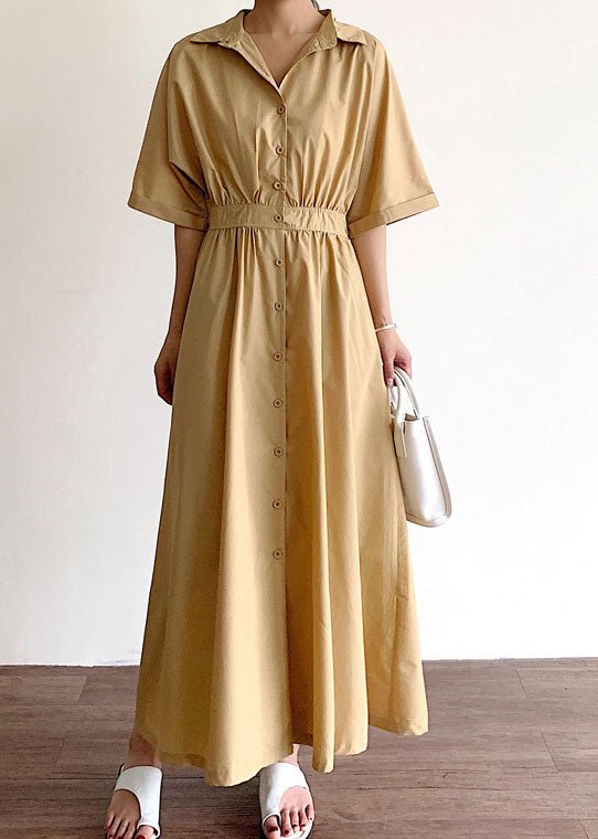 Großgrößen Khaki Baumwollkleid mit Knopfleiste vorne - Livezo