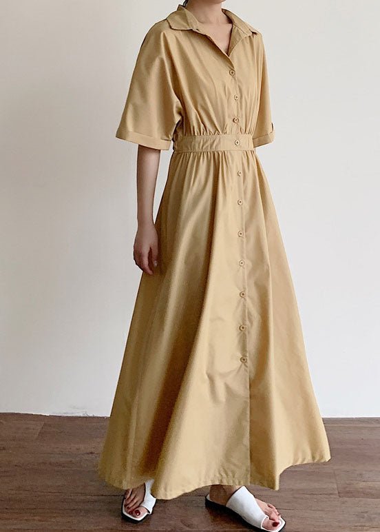 Großgrößen Khaki Baumwollkleid mit Knopfleiste vorne - Livezo
