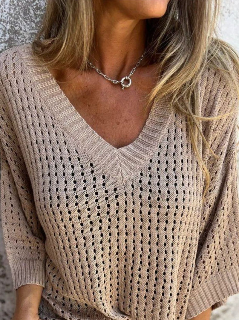 Großgrößen Strick - Überwurf mit offenem V - Ausschnitt - Livezo