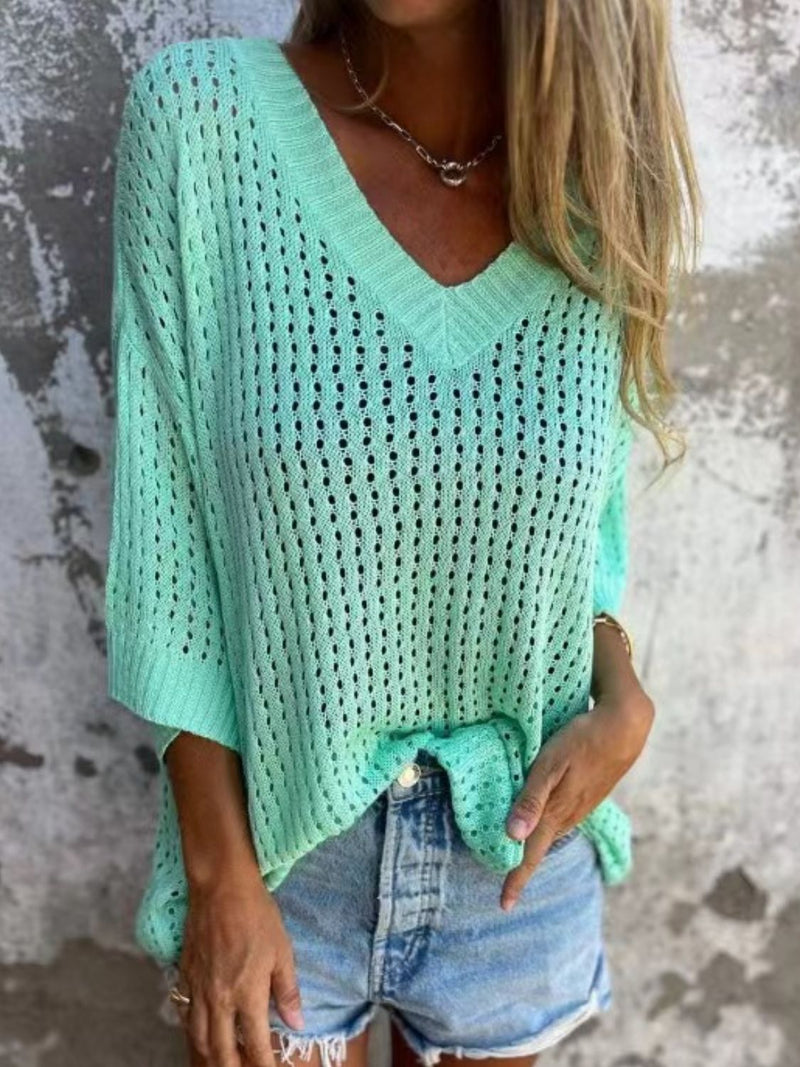 Großgrößen Strick - Überwurf mit offenem V - Ausschnitt - Livezo