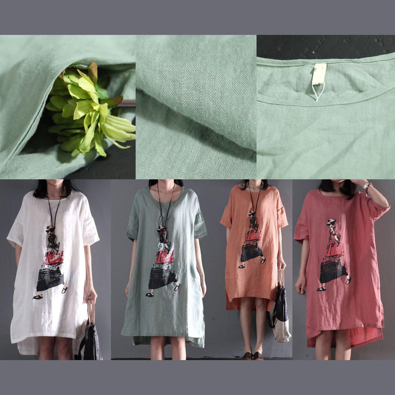 Großgrößen Weißes Leinen Shift - Kleid Sommer Maxikleid - Livezo