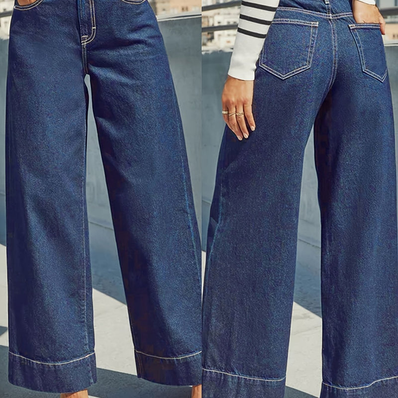 High - Waist Weitgeschnittene Stretch - Denim - Jeans mit Umschlagsaum - Livezo