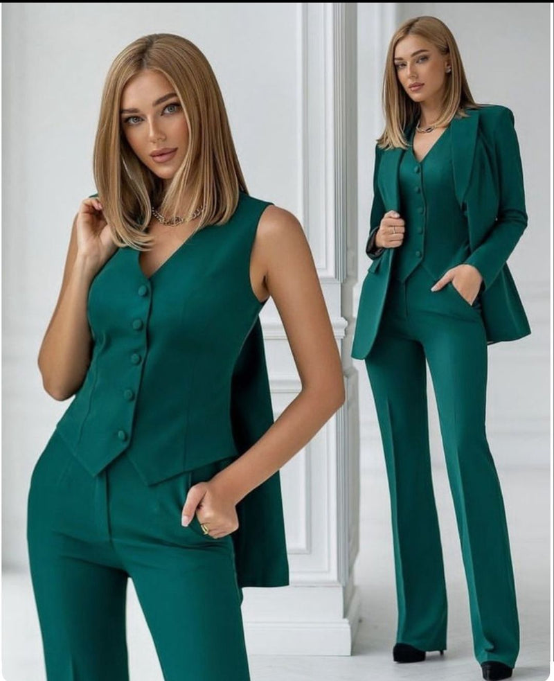 Hosenanzug Damen | 3 - teiliges Set – Blazer, Weste & Hose - Livezo