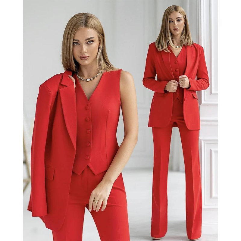 Hosenanzug Damen | 3 - teiliges Set – Blazer, Weste & Hose - Livezo
