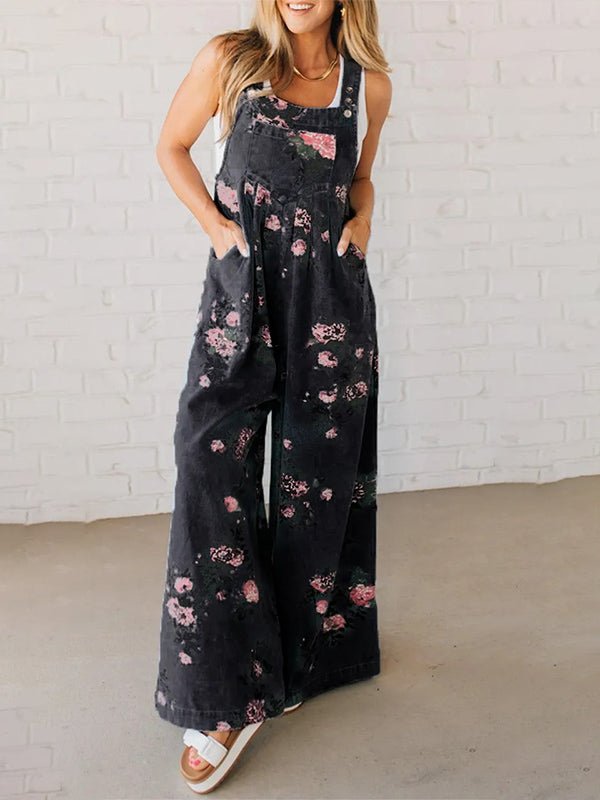 Jeanslatzhose mit weitem Bein und Blumenmuster - Livezo