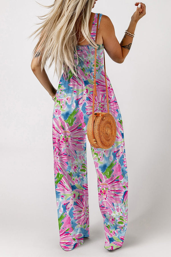 Jumpsuit mit eckigem Ausschnitt, Blumenstickerei und Taschen - Livezo