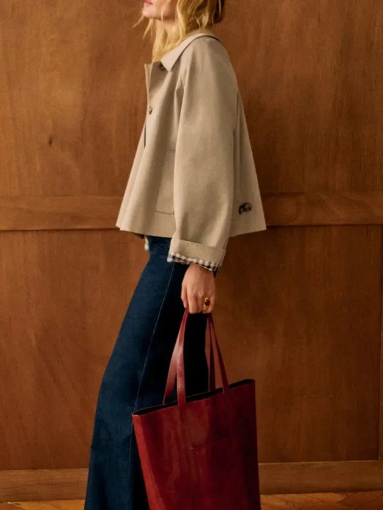 Klassischer Karo - Trenchcoat mit umgelegtem Kragen - Livezo