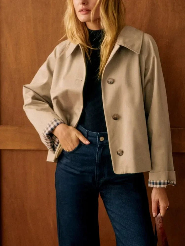 Klassischer Karo - Trenchcoat mit umgelegtem Kragen - Livezo