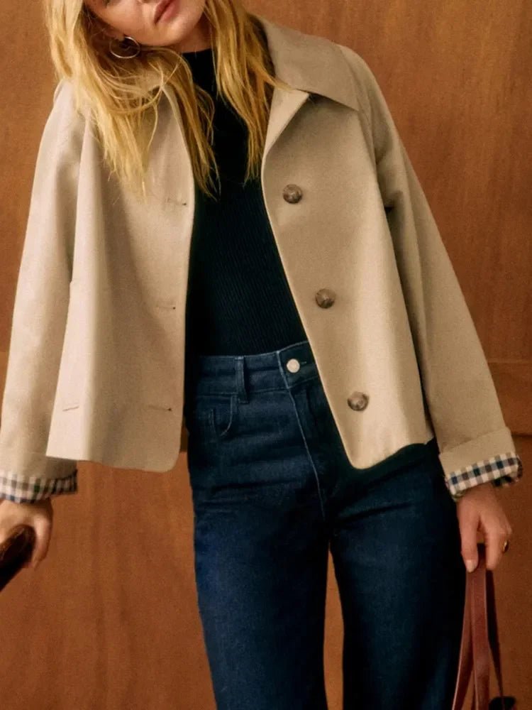 Klassischer Karo - Trenchcoat mit umgelegtem Kragen - Livezo