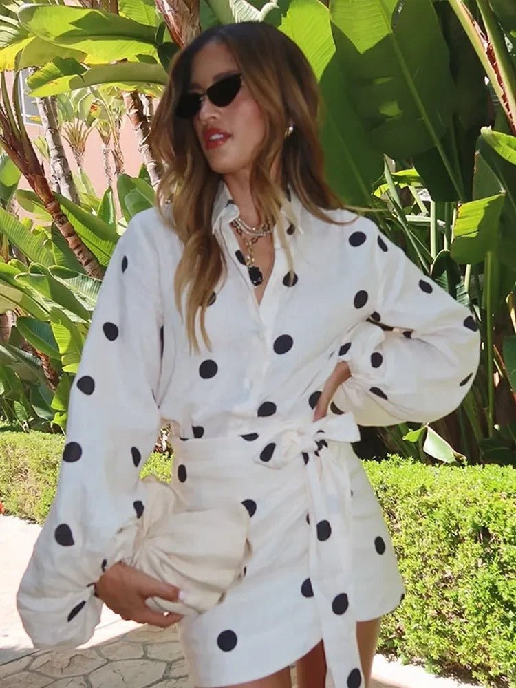 Kleid aus Leinenmischung mit Punkten - Livezo