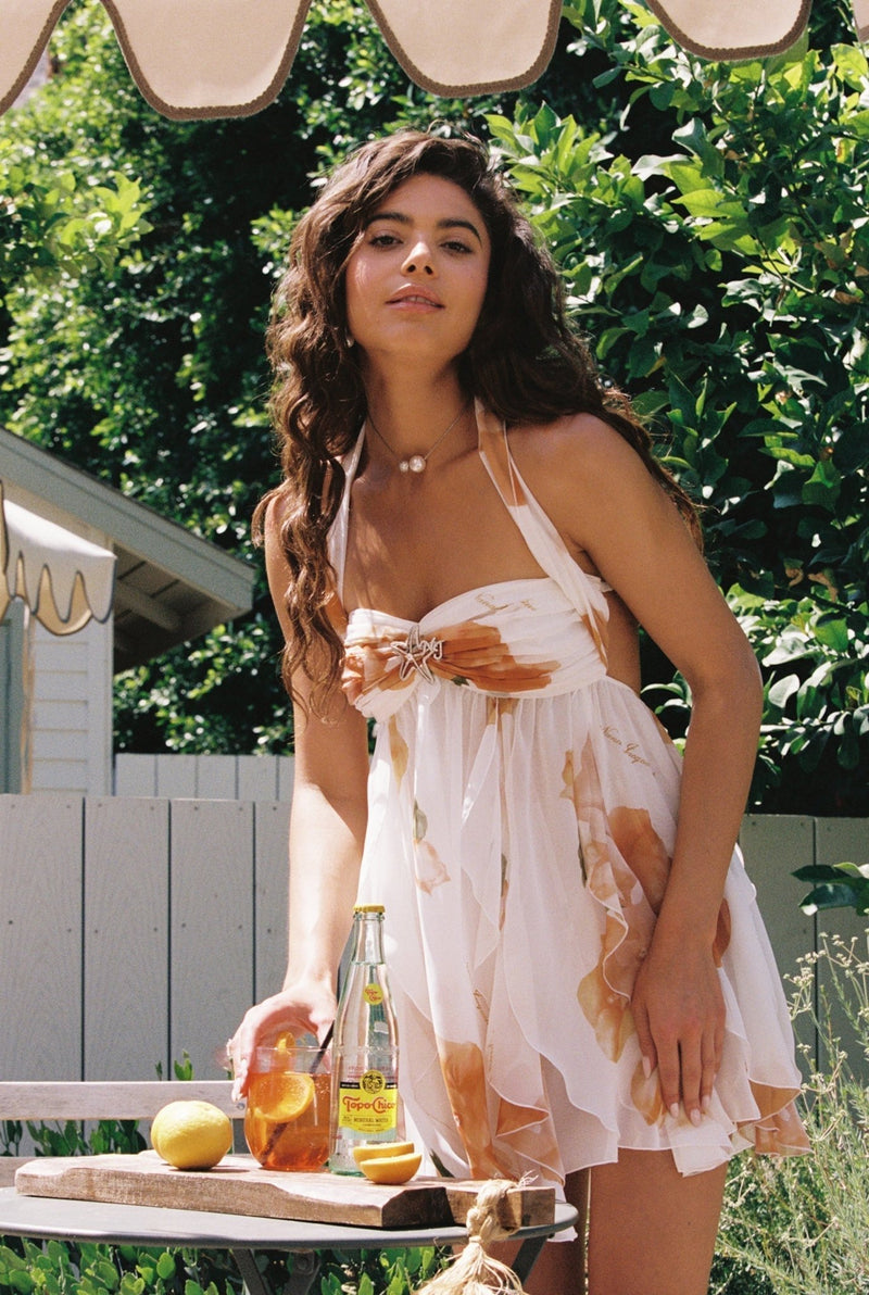 Kleid mit Blumenmuster und Neckholder - Ausschnitt - Livezo