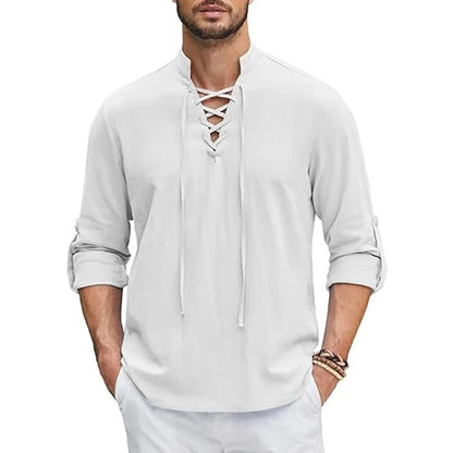 Lace - Up Shirt with Stand - Up Collar - Harren Cole