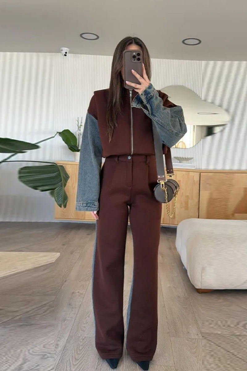 Lässige Jeans - Patchwork - Sweatshirtjacke mit Reißverschluss - Livezo