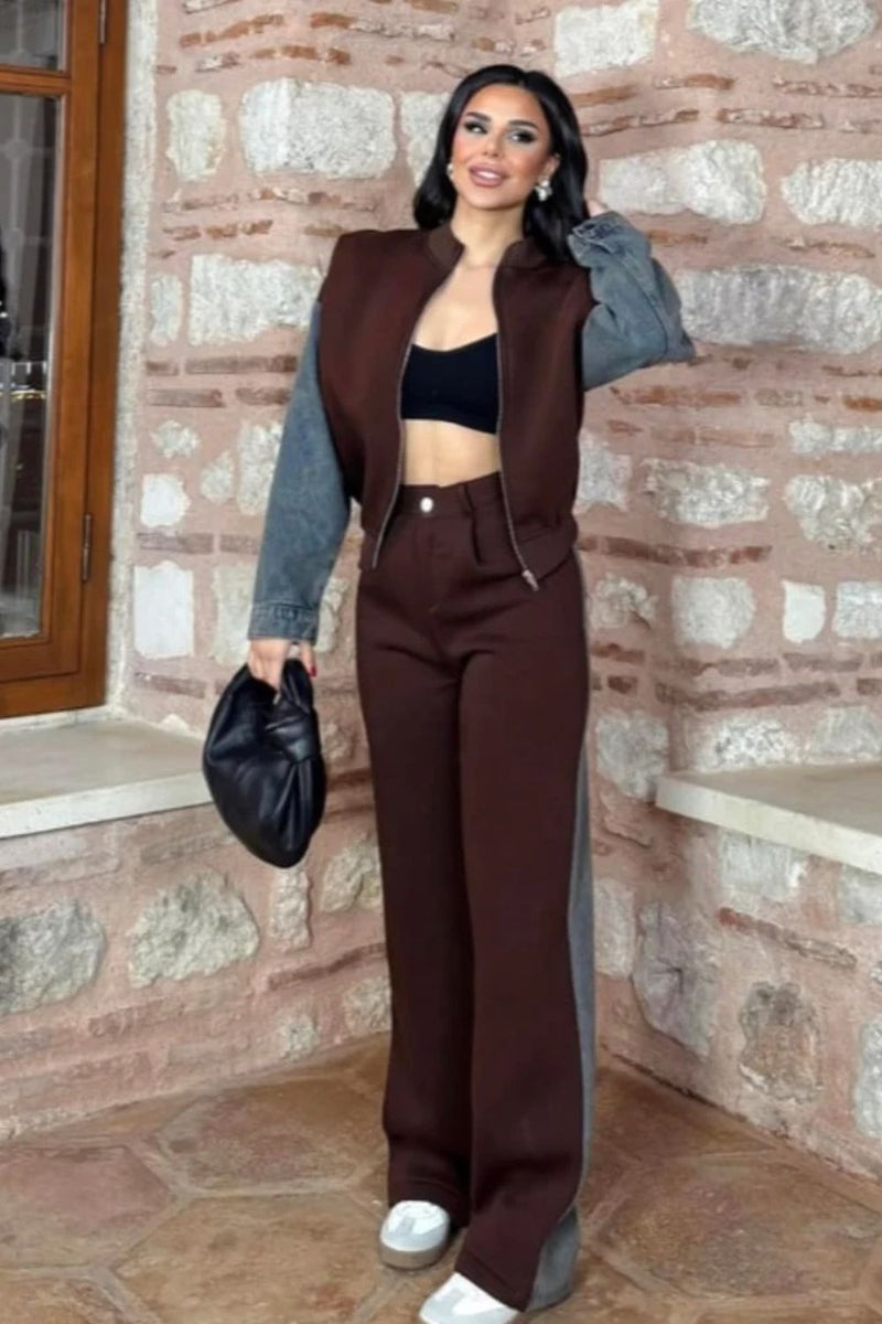 Lässige Jeans - Patchwork - Sweatshirtjacke mit Reißverschluss - Livezo