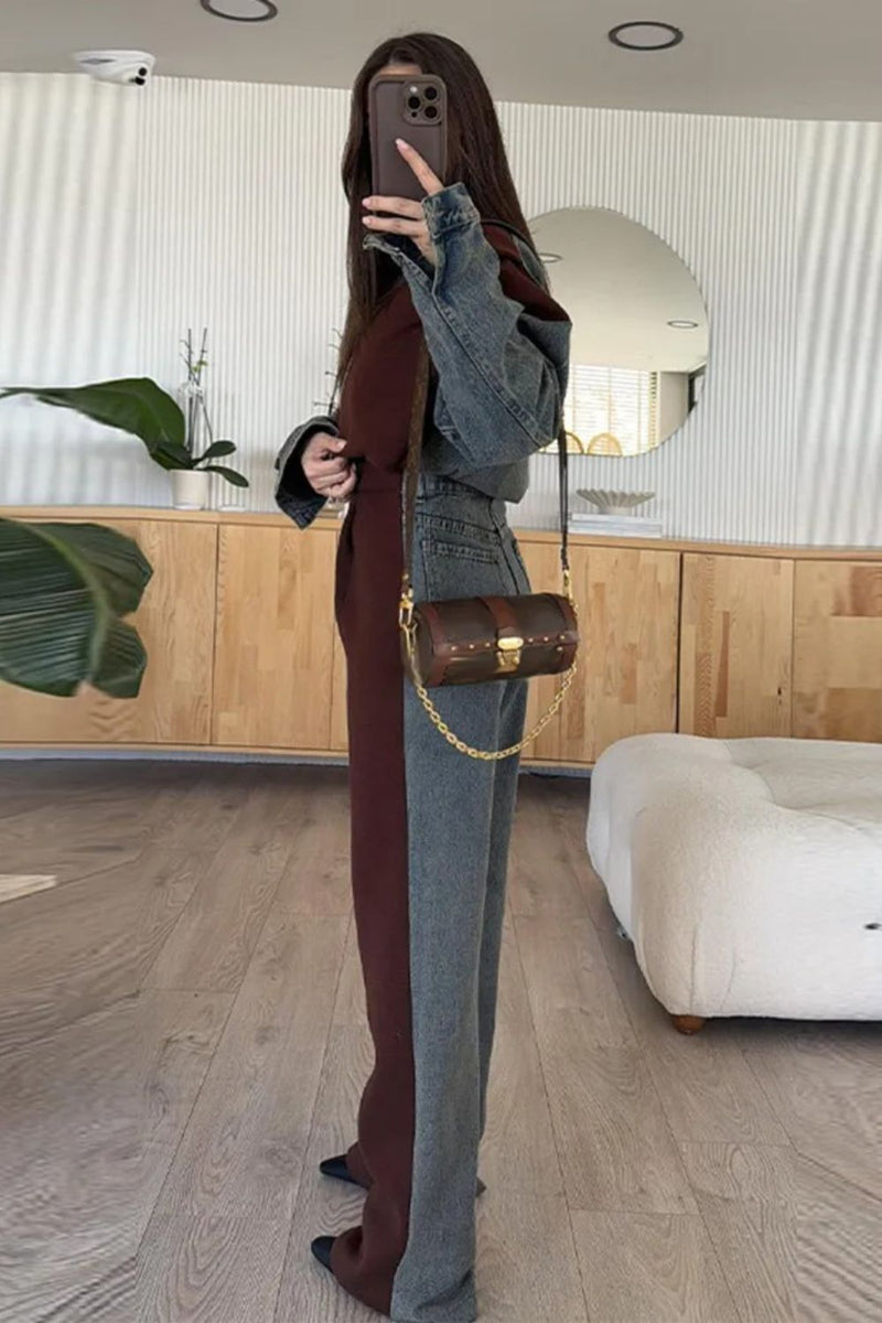 Lässige Jeans - Patchwork - Sweatshirtjacke mit Reißverschluss - Livezo