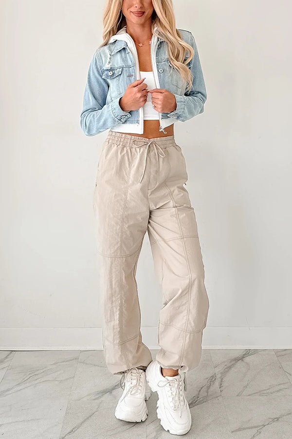 Lässige Jeansjacke mit Kapuze und Patchwork - Muster - Livezo