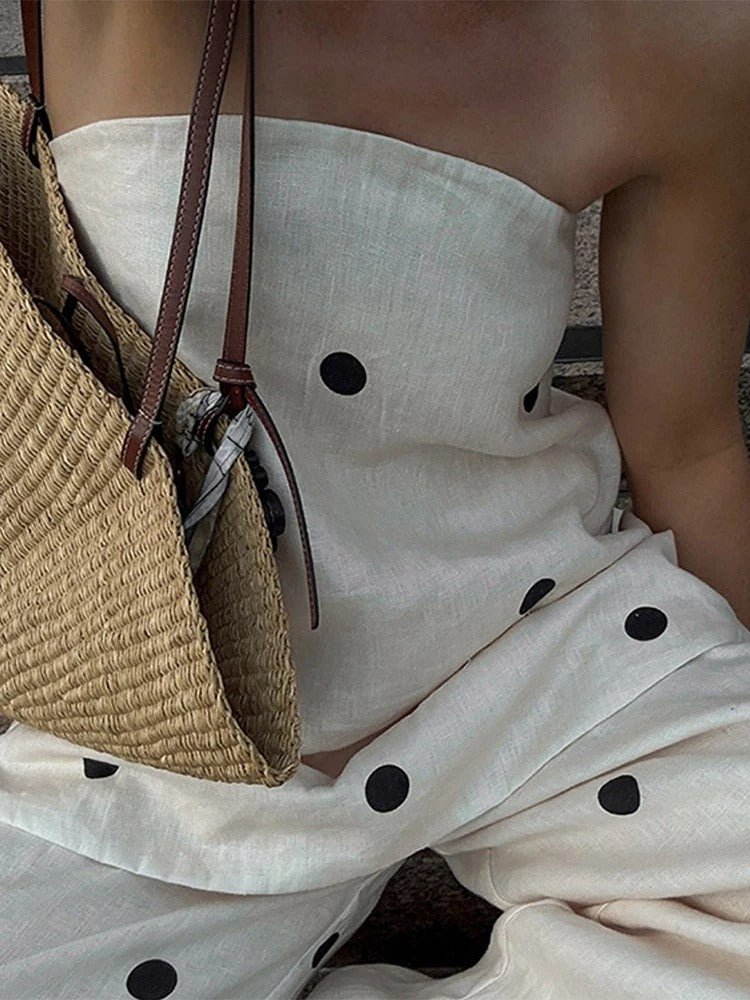 Leinenmischung Polka - Dot Bandeau - Top mit weitem Bein Hose Set - Livezo