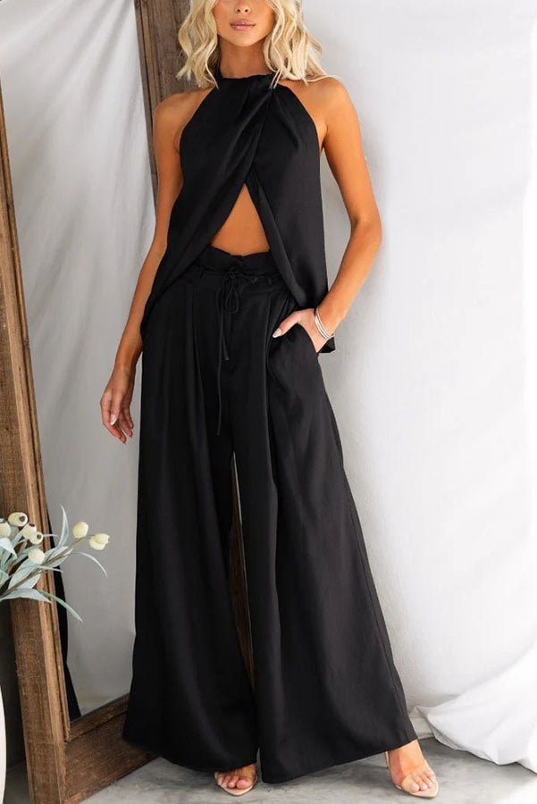 Leinenmischung Tunika mit Knotenweiten - Hosen Set - Livezo