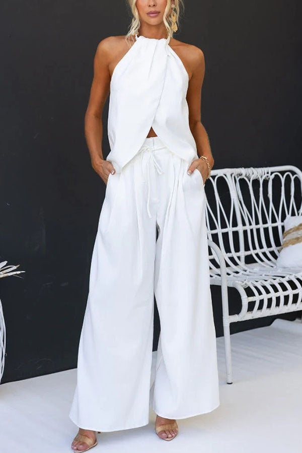 Leinenmischung Tunika mit Knotenweiten - Hosen Set - Livezo