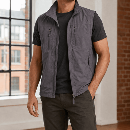 Lightweight Utility Vest With Stand Collar - Harren Cole