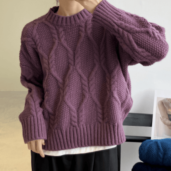 Lilian - Damen Pullover mit Rundhalsausschnitt und Zopfmuster - Livezo