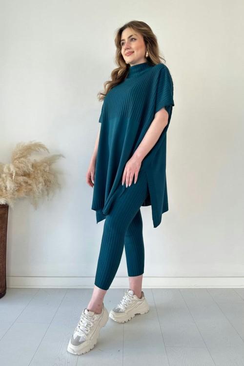 Lynara Set Zwei - teiliges Set aus dehnbarem Strick für Frauen (Oberteil + Hose) - Livezo