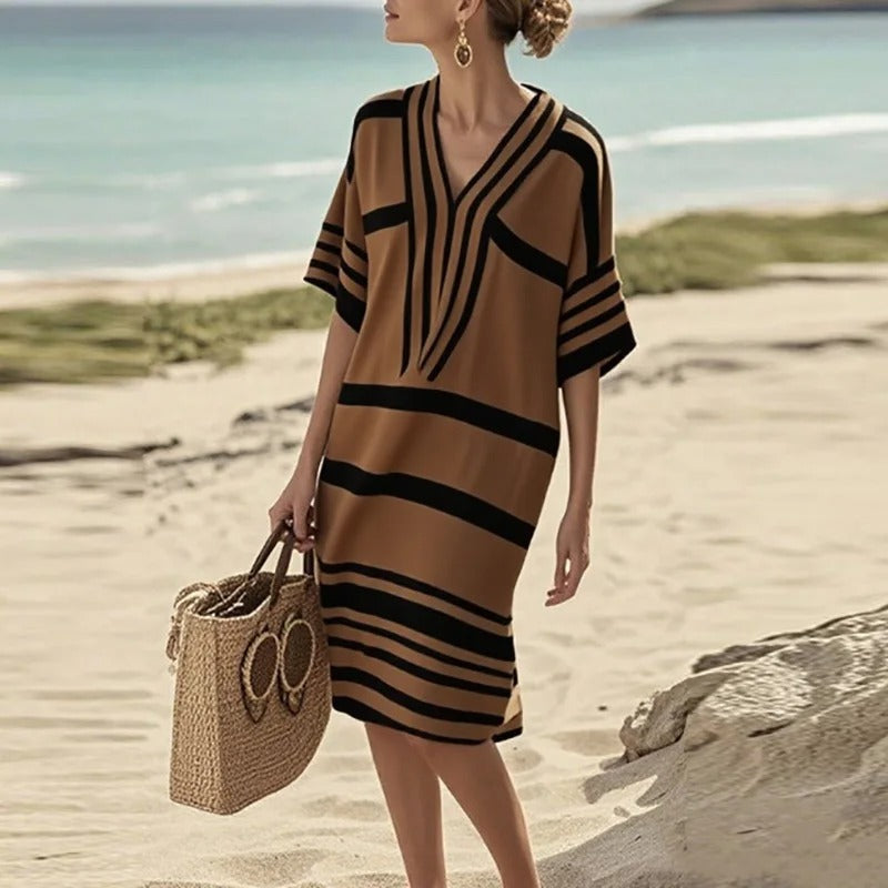 Boho-Kleid mit Vintage-Print & V-Ausschnitt für Damen