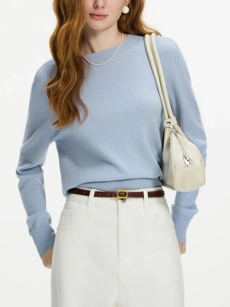 Gemütlicher 100% Wollpullover mit nahtlosem Rundhalsausschnitt