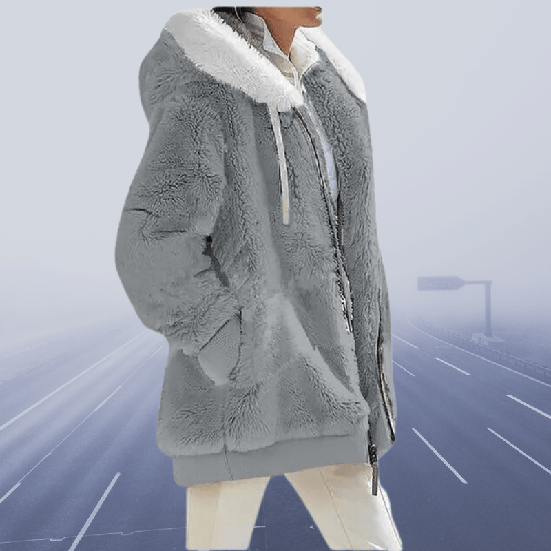 Margaretha - Oversized Teddyjacke mit Kapuze für Damen - Livezo