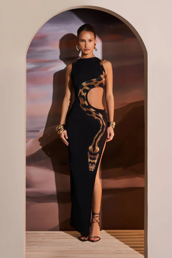 Maxikleid ‚Fierce Elegance‘ mit Schlangen - Design - Livezo