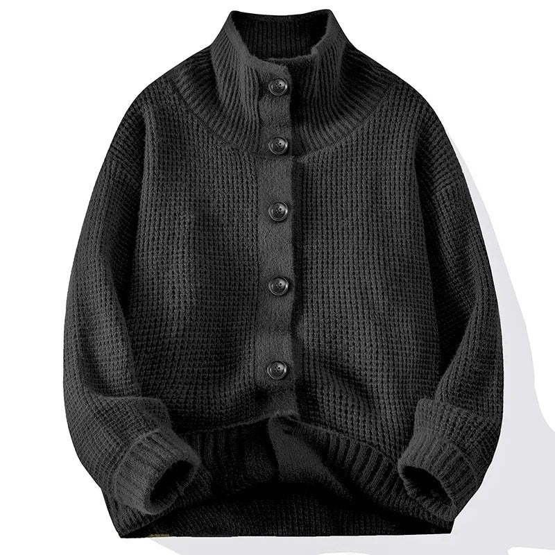Men's High Collar Knit Cardigan Sweater - Harren Cole