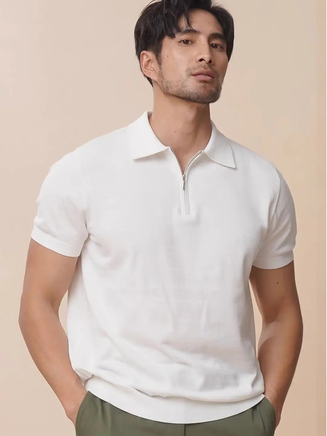 Men’s Knit Polo Shirt with Zipper Collar - Harren Cole