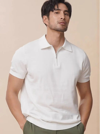 Men’s Knit Polo Shirt with Zipper Collar - Harren Cole