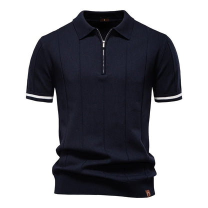 Men's Knitted Polo Shirt with Zipper Collar - Harren Cole