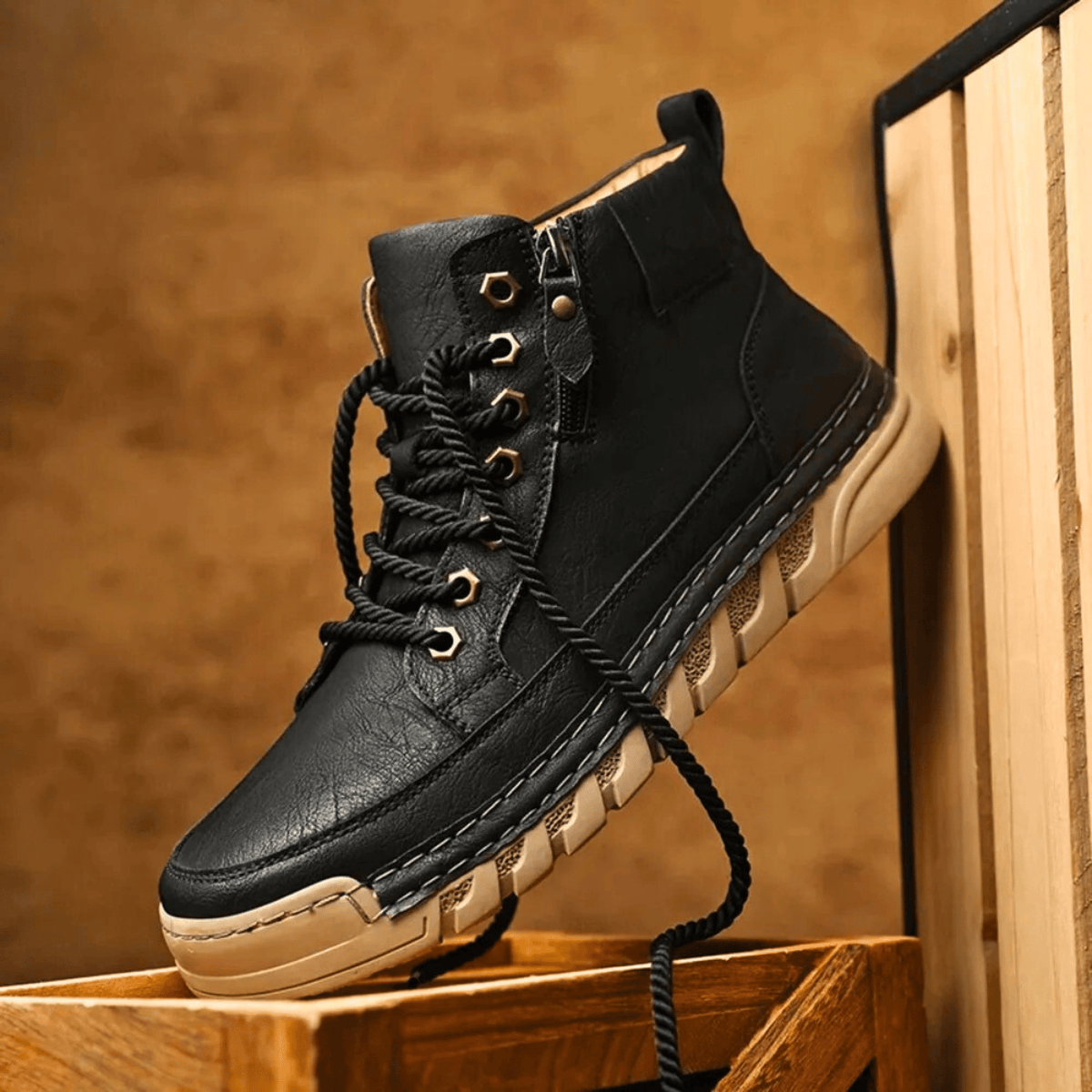 Men's Leather Boots With Grippy Sole - Harren Cole