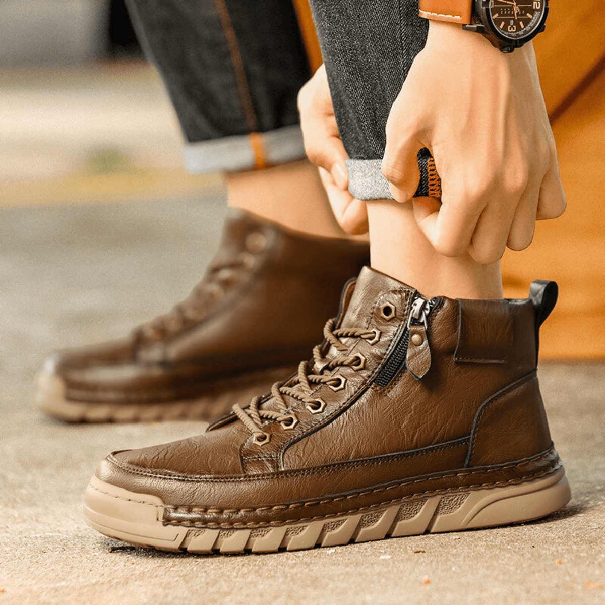Men's Leather Boots With Grippy Sole - Harren Cole