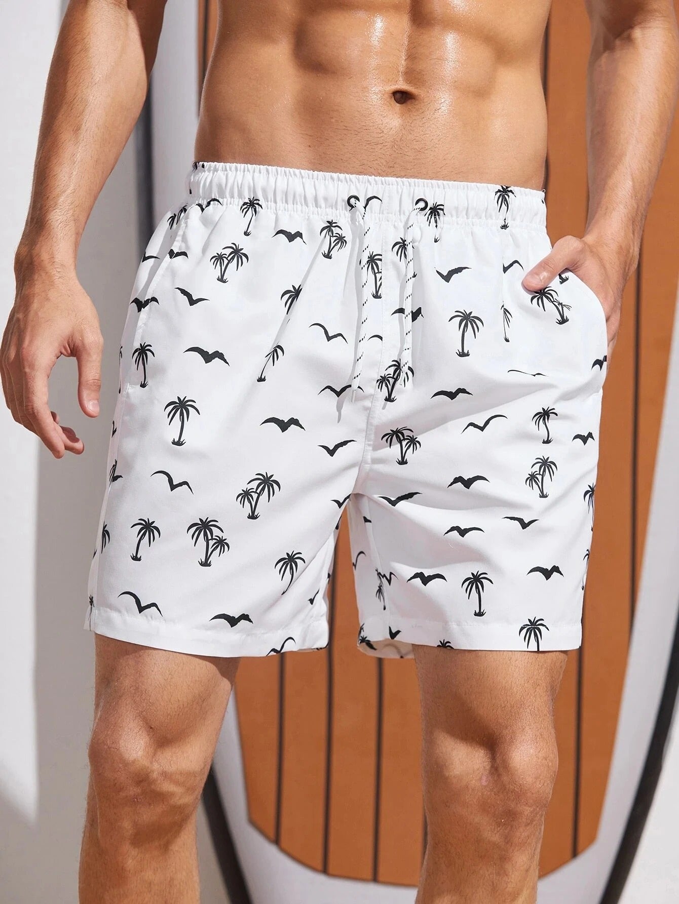 Men's Palm Tree Print Swim Shorts - Harren Cole