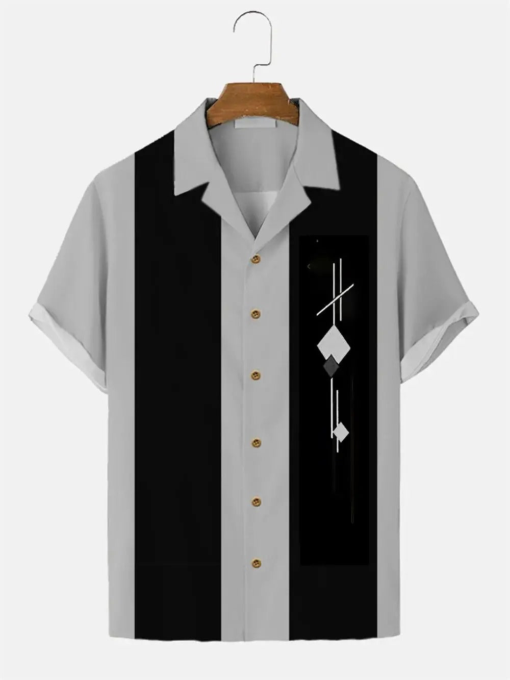 Men's Retro Stripe Short - Sleeve Shirt with Modern Print - Harren Cole