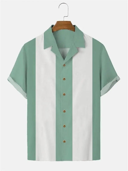 Men's Retro Stripe Short - Sleeve Shirt with Modern Print - Harren Cole