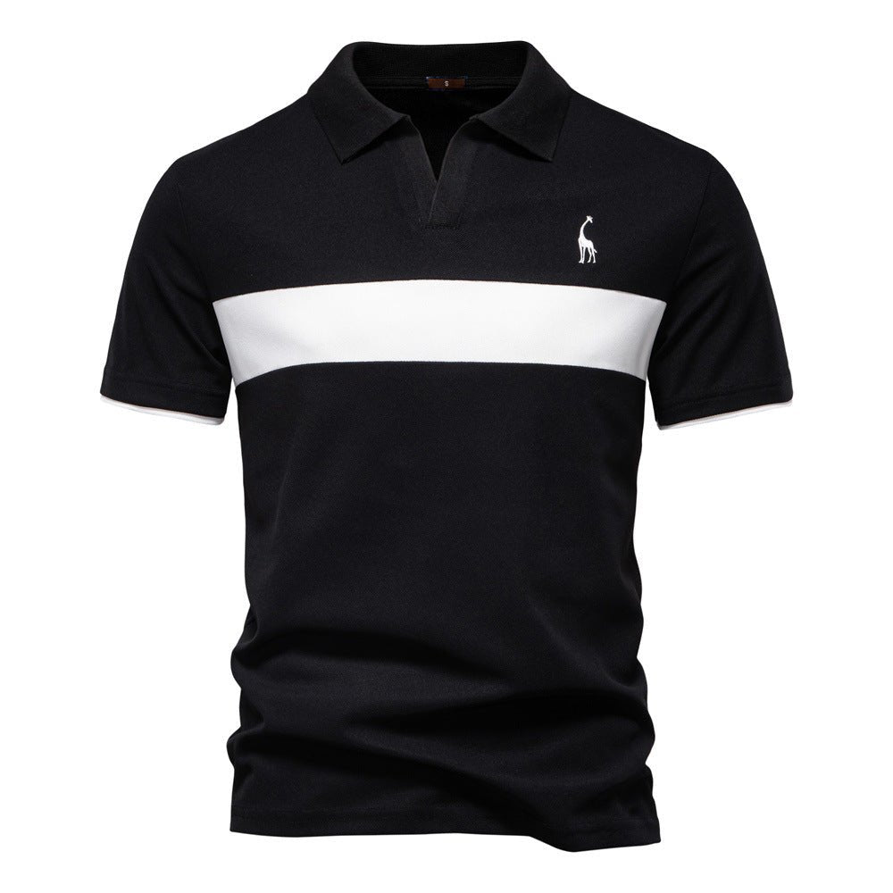 Men's Short Sleeve Polo Shirt with Striped Embroidery - Harren Cole