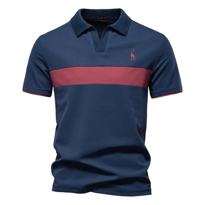 Men's Short Sleeve Polo Shirt with Striped Embroidery - Harren Cole