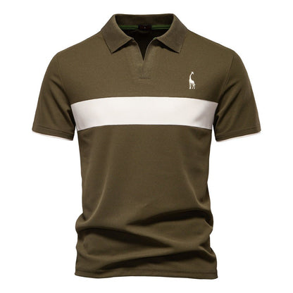 Men's Short Sleeve Polo Shirt with Striped Embroidery - Harren Cole
